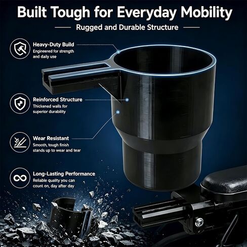 Wheelchair Cup Holder Attachment Compatible for Permobil Uni-Track System, Power Chair Water Bottle Holder Fits 40oz Tumblers & Travel Mugs, Secure T-Slot Mount Armrest Accessory in Kuwait