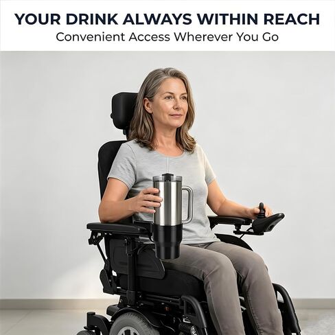 Wheelchair Cup Holder Attachment Compatible for Permobil Uni-Track System, Power Chair Water Bottle Holder Fits 40oz Tumblers & Travel Mugs, Secure T-Slot Mount Armrest Accessory in Kuwait