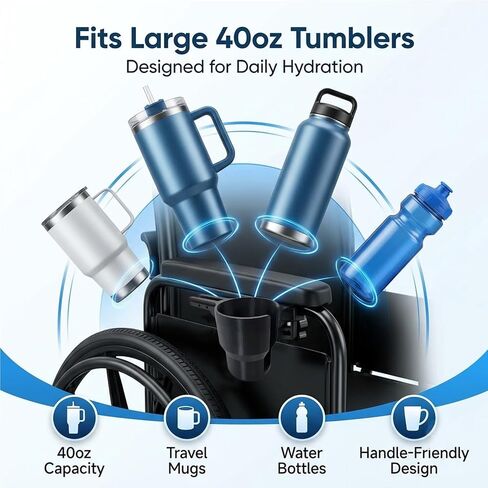 Wheelchair Cup Holder Attachment Compatible for Permobil Uni-Track System, Power Chair Water Bottle Holder Fits 40oz Tumblers & Travel Mugs, Secure T-Slot Mount Armrest Accessory in Kuwait
