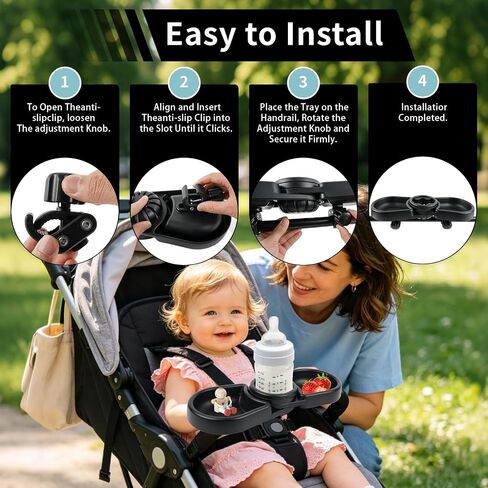 Snack Tray Compatible with Joie Stroller,BPA-Free 3in1 Stroller Snack Tray | with Deep Cup Holder, Universal Fit for Snacking On The Go, Easy Install Stroller Travel Accessories in Kuwait