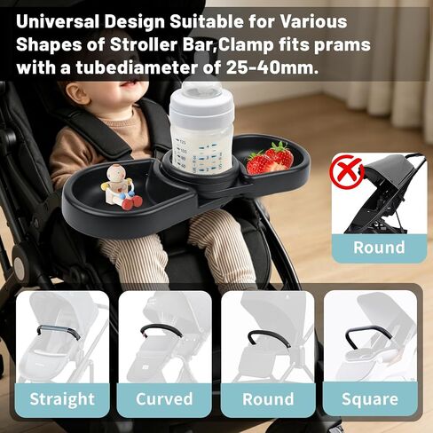 Snack Tray Compatible with Joie Stroller,BPA-Free 3in1 Stroller Snack Tray | with Deep Cup Holder, Universal Fit for Snacking On The Go, Easy Install Stroller Travel Accessories in Kuwait