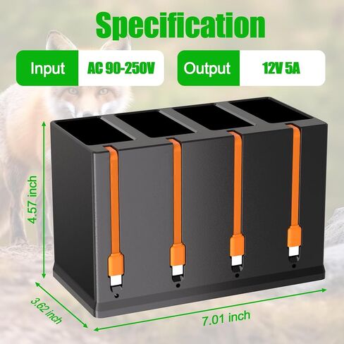 JYJZPB 4-Slot Battery Charging Station Fit for Moultrie Edge Batteries | for Cellular Trail Camera Edge 2, Edge 3, Edge 2 Pro, Edge Battery, Cartridge Charger Includes 12V 5A Wall Charger in Kuwait