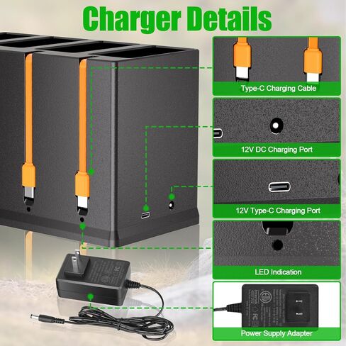 JYJZPB 4-Slot Battery Charging Station Fit for Moultrie Edge Batteries | for Cellular Trail Camera Edge 2, Edge 3, Edge 2 Pro, Edge Battery, Cartridge Charger Includes 12V 5A Wall Charger in Kuwait