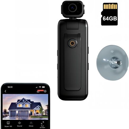 2K Window Camera, Clip-on Body Camera, Wireless 2.4GHz WiFi, Night Vision, Motion Detection, Dual Rotations, Wide Angle, 64GB Card, Suction Cup Mount, Indoor & Outdoor Home Security Camera in Kuwait