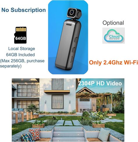 2K Window Camera, Clip-on Body Camera, Wireless 2.4GHz WiFi, Night Vision, Motion Detection, Dual Rotations, Wide Angle, 64GB Card, Suction Cup Mount, Indoor & Outdoor Home Security Camera in Kuwait