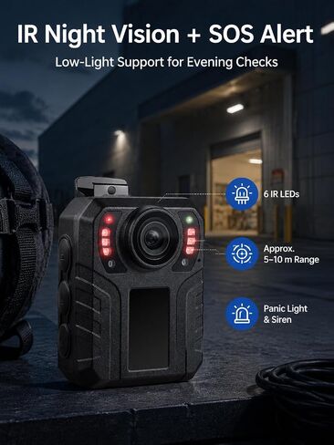 SPIKECAM 10 Hours Body Cameras with Audio and Video Recording, Real 1080P Body Cam for Security Guards, 2-Inch Screen Bodycam with Clear IR Night Vision, USB-C, 360° Clip in Kuwait