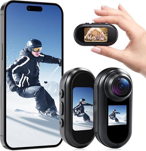 2K Mini Thumb Action Camera, Body Camera with Audio and Video Recording, with WiFi & Dual Display, Portable Wearable Video Recorder POV Cam for Sports Travel Vlogging Skiing Hiking Cycling in Kuwait