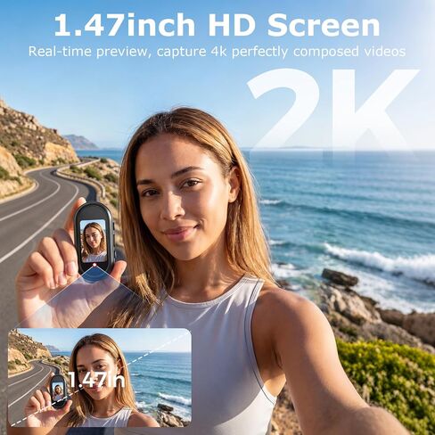 2K Mini Thumb Action Camera, Body Camera with Audio and Video Recording, with WiFi & Dual Display, Portable Wearable Video Recorder POV Cam for Sports Travel Vlogging Skiing Hiking Cycling in Kuwait