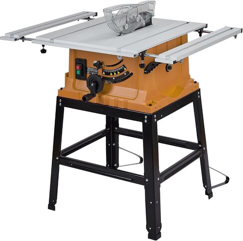Table Saw, 10 Inch 15A Multifunctional Saw With Stand & Push Stick, 90° Cross Cut & 0-45° Bevel Cut, 5000RPM, Adjustable Blade Height for Woodworking, Orange in Kuwait