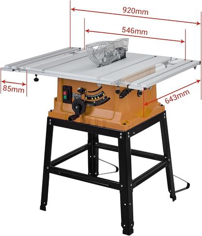 Table Saw, 10 Inch 15A Multifunctional Saw With Stand & Push Stick, 90° Cross Cut & 0-45° Bevel Cut, 5000RPM, Adjustable Blade Height for Woodworking, Orange in Kuwait