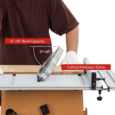 Table Saw, 10 Inch 15A Multifunctional Saw With Stand & Push Stick, 90° Cross Cut & 0-45° Bevel Cut, 5000RPM, Adjustable Blade Height for Woodworking, Orange in Kuwait