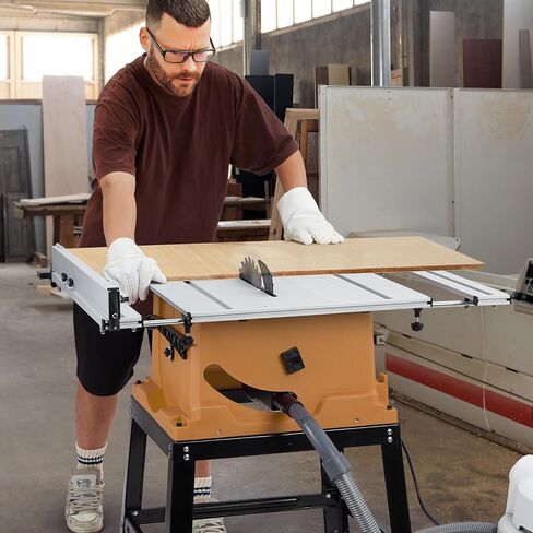 Table Saw, 10 Inch 15A Multifunctional Saw With Stand & Push Stick, 90° Cross Cut & 0-45° Bevel Cut, 5000RPM, Adjustable Blade Height for Woodworking, Orange in Kuwait