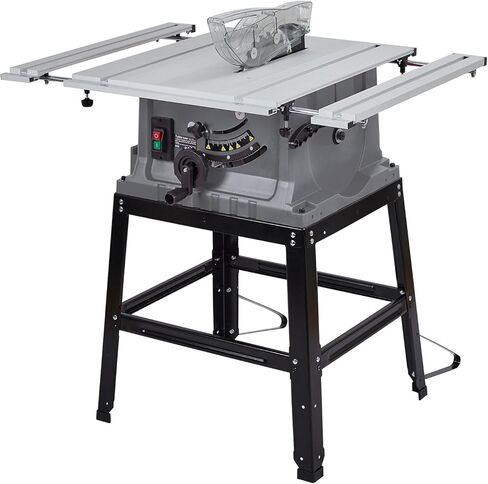 Table Saw, 10 in 15A Multifunctional Saw with Stand & Push Stick for Jobside, 90° Cross Cut & 0-45° Bevel Cut, Cutting Speed Up to 5000RPM, Adjustable Blade Height, Ideal for Woodworking, Grey in Kuwait