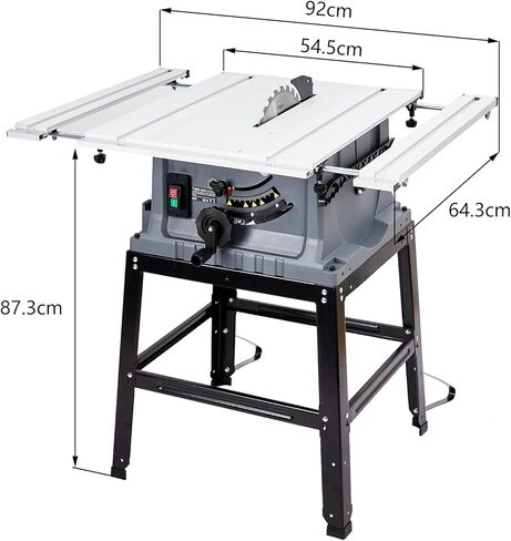 Table Saw, 10 in 15A Multifunctional Saw with Stand & Push Stick for Jobside, 90° Cross Cut & 0-45° Bevel Cut, Cutting Speed Up to 5000RPM, Adjustable Blade Height, Ideal for Woodworking, Grey in Kuwait
