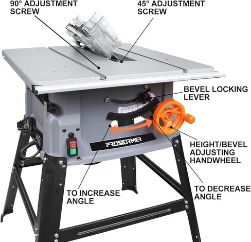 Prostormer 10-Inch 15-Amp Table Saw with Heavy-Duty Stand | Blade Height Adjustable, Support 90° Cross Cut & 0-45° Bevel Cut, 24T Blade Included for Woodworking in Kuwait