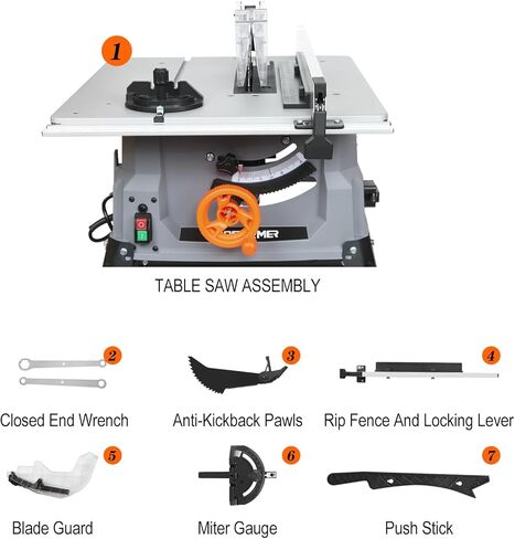 Prostormer 10-Inch 15-Amp Table Saw with Heavy-Duty Stand | Blade Height Adjustable, Support 90° Cross Cut & 0-45° Bevel Cut, 24T Blade Included for Woodworking in Kuwait