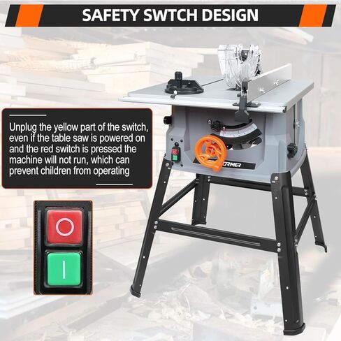 Prostormer 10-Inch 15-Amp Table Saw with Heavy-Duty Stand | Blade Height Adjustable, Support 90° Cross Cut & 0-45° Bevel Cut, 24T Blade Included for Woodworking in Kuwait