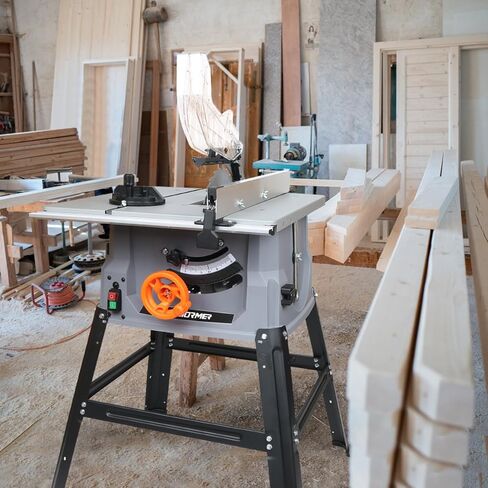 Prostormer 10-Inch 15-Amp Table Saw with Heavy-Duty Stand | Blade Height Adjustable, Support 90° Cross Cut & 0-45° Bevel Cut, 24T Blade Included for Woodworking in Kuwait