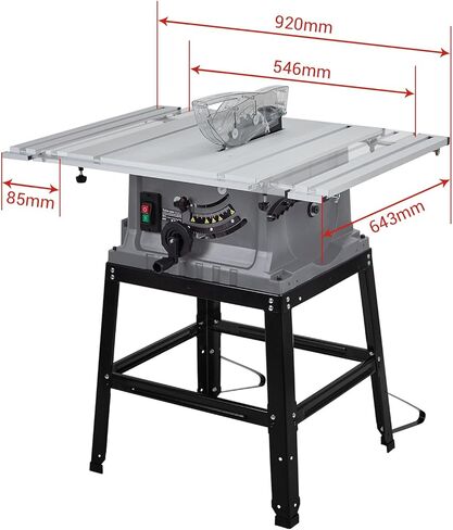 Table Saw, 10 Inch 15A Multifunctional Saw With Stand & Push Stick, 90° Cross Cut & 0-45° Bevel Cut, 5000RPM, Adjustable Blade Height for Woodworking in Kuwait