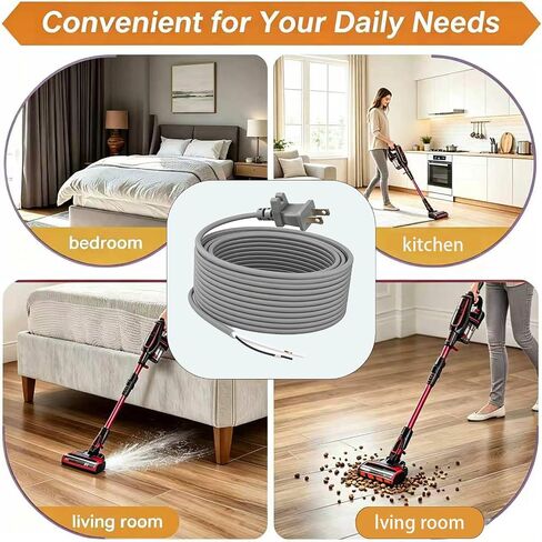 36Ft Vacuum Replacement Power Cord | 17 Guage 2-Prong Extension Cable Fit for Shark Bissell Hoover Electrolux Eureka Sanitaire Kenmore Upright Vacuum in Kuwait