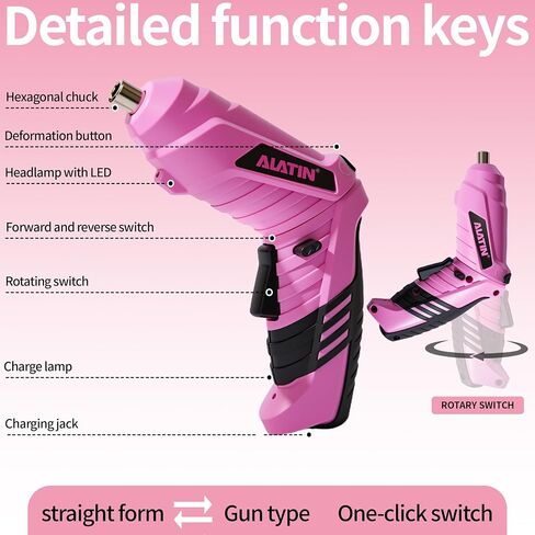 Pink Cordless Screwdriver Tool Set, 40-Piece Household Hand Tool Kit | With 3.7V Rechargeable Electric Screwdriver, Hammer, Pliers, Nails for Home Maintenance DIY Beginners in Kuwait