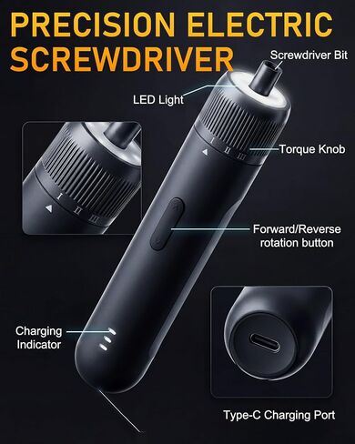 26-Piece Upgraded Cordless Electric Screwdriver Set | 3-gear torque (2/3/5Nm), 8Nm manual mode, auto-stop, 2000mAh power driver, 360° LED light, for electronics, home repair in Kuwait