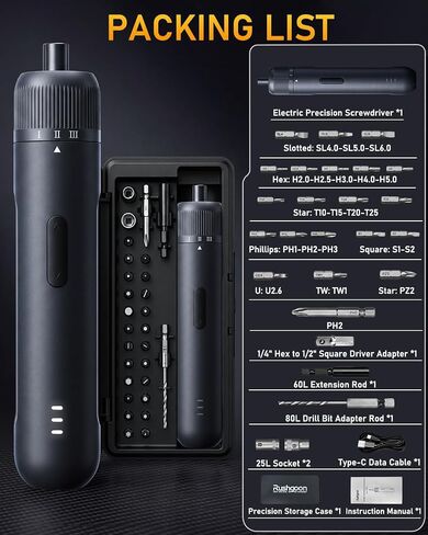 26-Piece Upgraded Cordless Electric Screwdriver Set | 3-gear torque (2/3/5Nm), 8Nm manual mode, auto-stop, 2000mAh power driver, 360° LED light, for electronics, home repair in Kuwait
