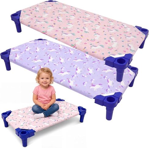 Mindsoft 2 Pcs Cot Sheets for Daycare 23" x 51" Cot Fitted Sheets with Elastic Straps Soft Microfiber Nap Mat Cover for Girls Boys Toddler Daycare Preschool Kindergarten Naptime(Dinosaur) in Kuwait