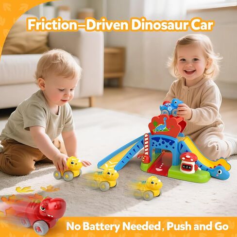 Toddler Toys for 1 2 Year Old Boy Gifts - Educational Dinosaur Slide Set with 4 Color/Number Push Cars and Playmat, Montessori Learning Toy for Baby 12-18 Months, 1st Birthday Present Ages 1-2, Red in Kuwait