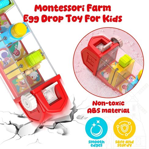 Farm Egg Drop Montessori Toys for 3 4 5 6 Year Old Boys Girls, Toddler Fine Motor Activity Toy with 5 Activity Centers, Cause and Effect Learning, Quiet Sensory Travel Toy Christmas Birthday Gifts in Kuwait