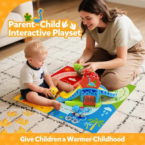 Toddler Toys for 1 2 Year Old Boy Gifts - Educational Dinosaur Slide Set with 4 Color/Number Push Cars and Playmat, Montessori Learning Toy for Baby 12-18 Months, 1st Birthday Present Ages 1-2, Red in Kuwait