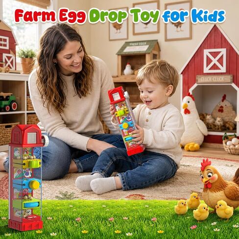 Farm Egg Drop Montessori Toys for 3 4 5 6 Year Old Boys Girls, Toddler Fine Motor Activity Toy with 5 Activity Centers, Cause and Effect Learning, Quiet Sensory Travel Toy Christmas Birthday Gifts in Kuwait