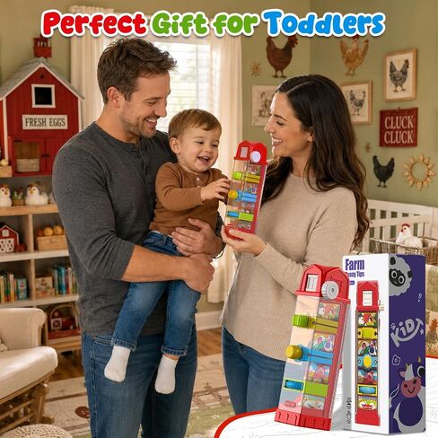 Farm Egg Drop Montessori Toys for 3 4 5 6 Year Old Boys Girls, Toddler Fine Motor Activity Toy with 5 Activity Centers, Cause and Effect Learning, Quiet Sensory Travel Toy Christmas Birthday Gifts in Kuwait