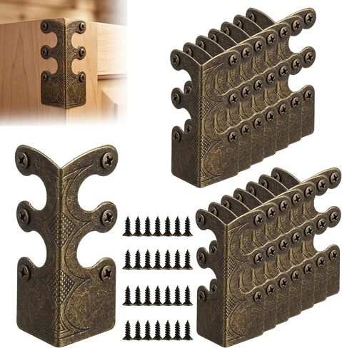 16 Pcs Solid Brass Corner Protectors, Baseboard & Furniture, Bronze | Vintage Style, Decorative Brass Corner Guards with Screws for Skirting Board, Table, Bookshelves & Wall Protection in Kuwait