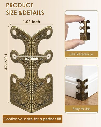 16 Pcs Solid Brass Corner Protectors, Baseboard & Furniture, Bronze | Vintage Style, Decorative Brass Corner Guards with Screws for Skirting Board, Table, Bookshelves & Wall Protection in Kuwait
