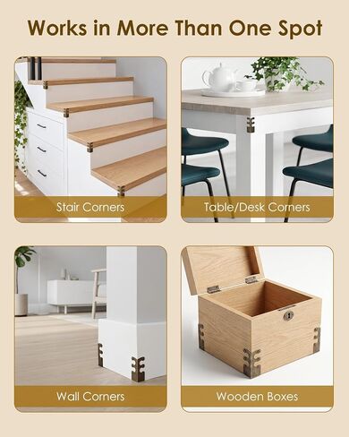 16 Pcs Solid Brass Corner Protectors, Baseboard & Furniture, Bronze | Vintage Style, Decorative Brass Corner Guards with Screws for Skirting Board, Table, Bookshelves & Wall Protection in Kuwait