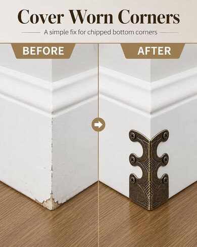 16 Pcs Solid Brass Corner Protectors, Baseboard & Furniture, Bronze | Vintage Style, Decorative Brass Corner Guards with Screws for Skirting Board, Table, Bookshelves & Wall Protection in Kuwait