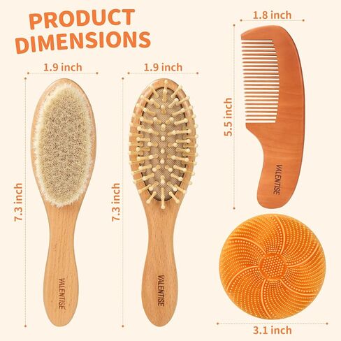 4 Pack Wooden Baby Hair Brush Set, Baby Brush and Comb Set with Soft Goat Bristle, Cradle Cap Brush for Newborns & Toddlers, Perfect Baby Registry Gift in Kuwait