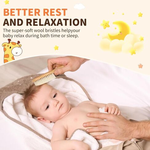 4 Pack Wooden Baby Hair Brush Set, Baby Brush and Comb Set with Soft Goat Bristle, Cradle Cap Brush for Newborns & Toddlers, Perfect Baby Registry Gift in Kuwait
