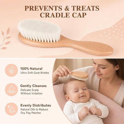 4 Piece Baby Hair Brush and Comb Set for Newborns, Wooden Baby Brush with Soft Natural Goat Bristle, Infant Hair Care Kit Helps Prevent Cradle Cap, Grooming Essentials Gift for Boys and Girls in Kuwait