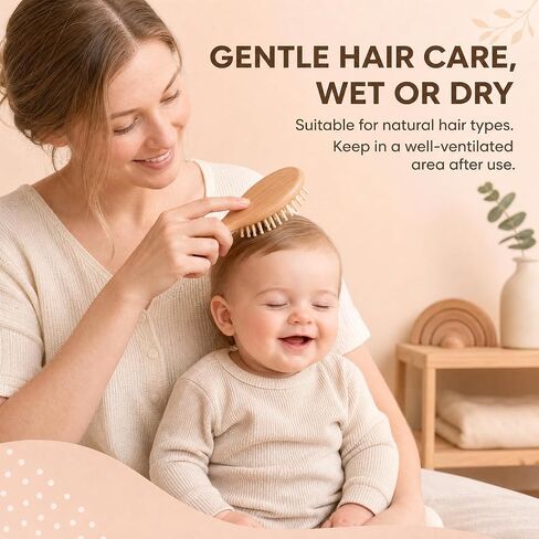 4 Piece Baby Hair Brush and Comb Set for Newborns, Wooden Baby Brush with Soft Natural Goat Bristle, Infant Hair Care Kit Helps Prevent Cradle Cap, Grooming Essentials Gift for Boys and Girls in Kuwait