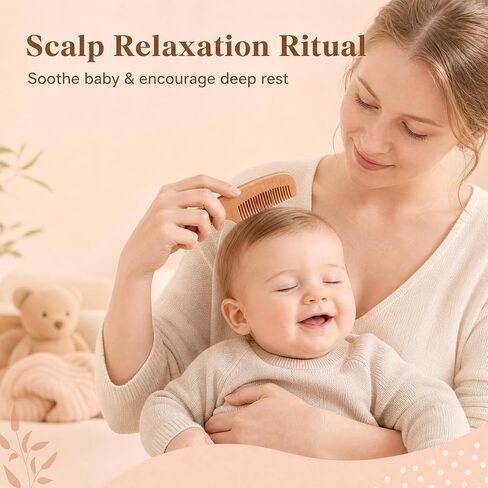 4 Piece Baby Hair Brush and Comb Set for Newborns, Wooden Baby Brush with Soft Natural Goat Bristle, Infant Hair Care Kit Helps Prevent Cradle Cap, Grooming Essentials Gift for Boys and Girls in Kuwait