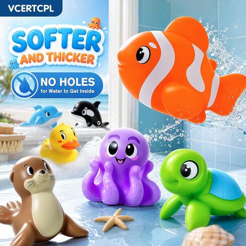 Vcertcpl Bath Toys for Kids Toddler Bathtub Toys, No Hole Baby Bath Toys with Floating Rubber Animals, Watering Can, Duck Net and Spoon, 11 Pack Bathtub Sand Beach Pool Toys Water Toys for Kids in Kuwait