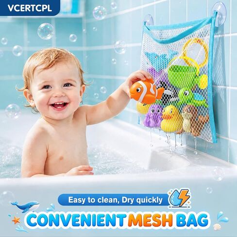 Vcertcpl Bath Toys for Kids Toddler Bathtub Toys, No Hole Baby Bath Toys with Floating Rubber Animals, Watering Can, Duck Net and Spoon, 11 Pack Bathtub Sand Beach Pool Toys Water Toys for Kids in Kuwait