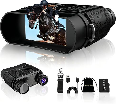 Night Vision Goggles-Digital Night Vision Binoculars with 8X Zoom & 32GB Card, 4000mAh Rechargeable IR Night Vision for Complete Darkness, Camping Gear, Gifts for Men in Kuwait