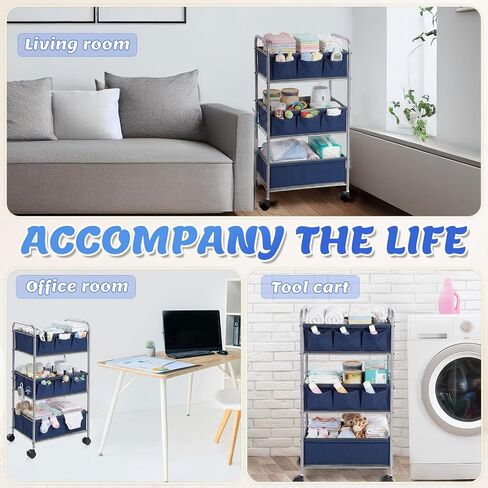 WILLBOND 3 Tier Blue Baby Diaper Caddy Organizer Cart with 4+3 Dividers Large Capacity Metal Utility Bedside Rolling Cart Newborn Registry Nursery Essential Must Have Crib Bedroom Baby Shower in Kuwait