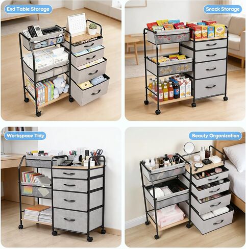 Fabuday Baby Diaper Caddy Organizer Cart - 4 Tier Rolling Diaper Cart with Wheels, Baby Essentials Organizers and Storage, Mobile Utility Carts for Bedside, Crib Nursury, Bedroom, Changing Table in Kuwait