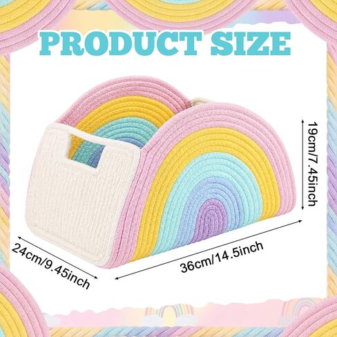 Yinkin Rainbow Storage Basket Woven Diaper Caddy Organizer Cute Small Cotton Rope Decorative Basket Boho Desktop Makeup Toys Art Supplies Office Organizer, 14.5 x 9.45 x 7.45 Inch in Kuwait