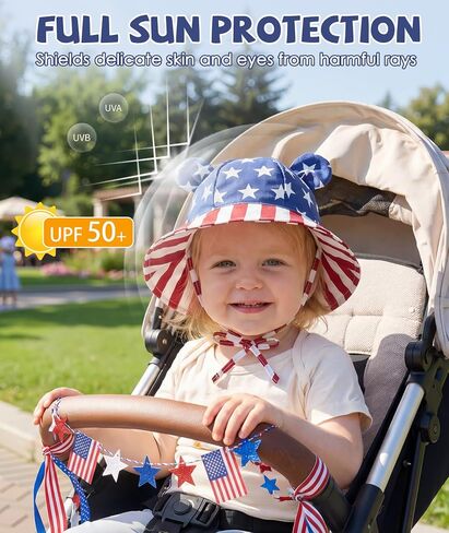 Baby Kids Sun Hat UPF 50+,American Flag Hat for Kids Toddler Boy Girl Patriotic 4th of July USA Hats, Summer Beach Outdoor Play Gift American Flag 12-24 Months in Kuwait