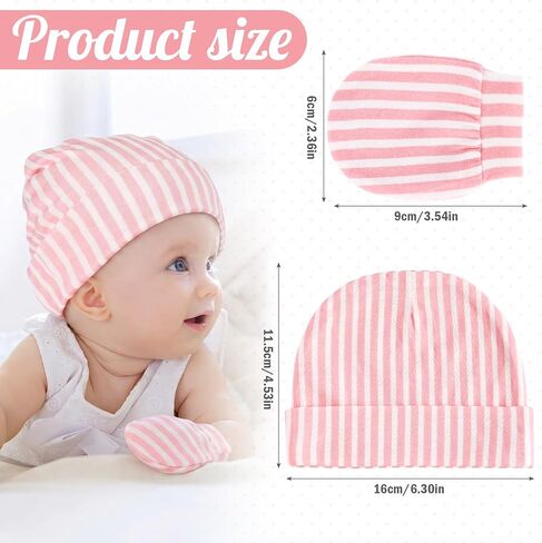 Unittype Baby Hats and Mittens Set for Girl 10 Pcs Newborn Gift Set Soft 100% Cotton Infant Beanie Caps and No Scratch Gloves Pink White Bow Pattern for 0-6 Months Infant Essentials in Kuwait